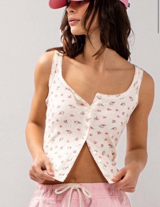 Button-front Cotton Tank Top